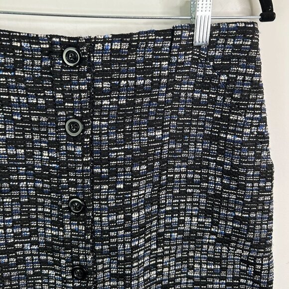 Tweed Mini Skirt Button Front Black White Blue Career Party Casual - Picture 2 of 7